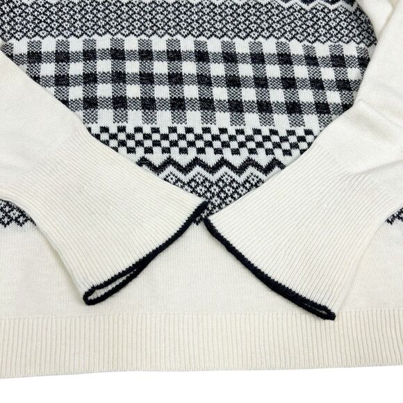 Talbots Cream Black Silver Gingham Check Wool Blend Pullover Sweater Large - Picture 3 of 8